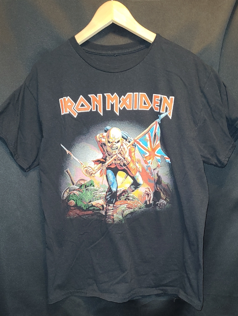Retro Style IRON MAIDEN "The Trooper" Heavy Metal Band Black T Shirt Size L